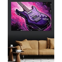 Ahşap Tablo Mor Işıklı Modern Elektro Gitar Obje Tabloları