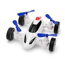 Mini Drone Tasarımlı Oyuncak Araba 10x10 Cm, 4 Pervaneli Eğlenceli Araç 3+ Yaş Beyaz