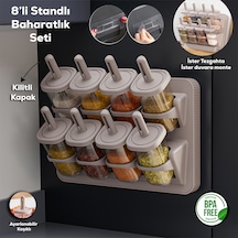 Porsima 1123 8'li Standlı Kaşıklı 360 Döner Kapaklı Baharatlık Cappuccino