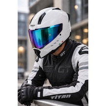 Sway 868 Renkli Vizör & Spoiler Kanat & Güneş Vizör Kask Beyaz