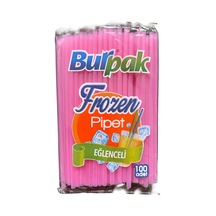 Burpak Frozen Kalın Kokteyl Buzlu İçecek Pipet - Düz - Pembe - 22 Cm. - 8 Mm. -100 Adetlik Paket