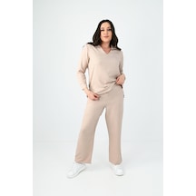 Kadın Büyük Beden Keten Kumaş Polo Yaka İkili Takım 8071-24 001