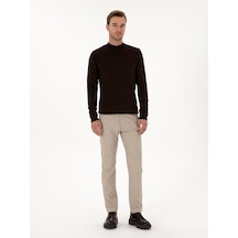 Cacharel Bej Slim Fit Pamuk Karışımlı Armürlü Kanvas Pantolon