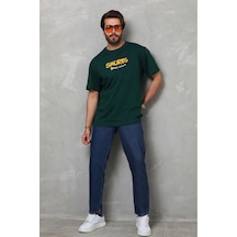 Erkek Kısa Kol Yazlık Tişört Bisiklet Yaka Baskılı Oversize T-shirt - Yeşil
