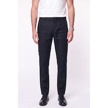 Comfort Fit Beli Lastikli %100 Keten Siyah Pantolon P 1215