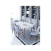 Ovo Beyaz 80x130 Cm Açılır Yemek Masası , Mutfak Masa Takımı 6 Kişilik Masa Sandalye Takımı - Gri