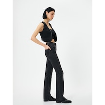 Koton İspanyol Paça Kot Pantolon Yırtmaç Detaylı Slim Fit Yüksek Bel - Victoria Slim Jeans Siyah 4sal40121md 4SAL40121MDBLK Siyah