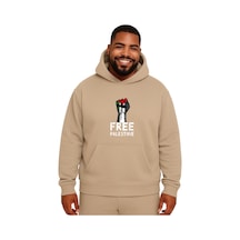 Benroma Free Palestıne Baskılı Büyük Beden Unisex Sweatshırt Bej