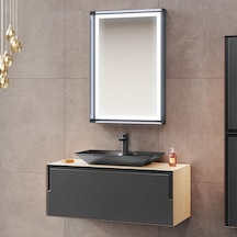 Orka Craft 100 Cm Mdf Meşe-Mat Antrasit Banyo Dolabı Takımı Antrasit