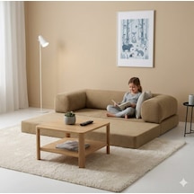 Herev 160 X 160 Sünger Yataklı Köşe Takımı L Tipi Şark Köşe Takımı Fitilli Kadife Yıkanabilir Ve Değiştirilebilir Kumaş Köşe Koltuk Haki