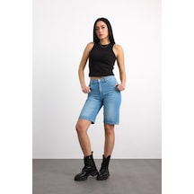 40392-73602 Kadın Wıde Leg Denim Bermuda 40392-73602 Buz Mavisi