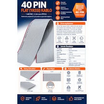 40 Pin Flat Yassı Kablo - 1 Metre, 2.54mm