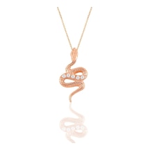 Gümüş Rose Zirkon Taşlı Yılan Kolye (535069695)