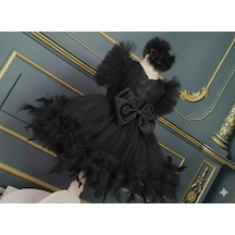 Star Kids Fashion Kız Çocuk Siyah Tüylü Elbise,kız Çocuk Doğum Günü Elbisesi,abiye Elbise,toka Dahil