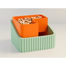 3d Baskı Fıstık Kasesi - Çift Hazneli Kabuk Ayırıcı Sunum Kasesi - Mint Turuncu