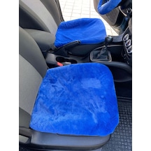 Yumuşak Tüylü Peluş Serme Oto Koltuk Koruyucu Minder Ön 2'li Mavi