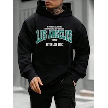 Startmore Adrift Unisex Kadın/erkek Siyah Los Angeles 1996 Baskılı Oversize Kapüşonlu Sweatshirt Siyah
