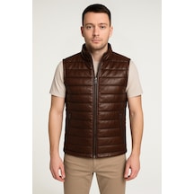 Derije Ramos Hakiki Deri Erkek Kahverengi Şişme Yelek