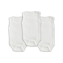 Novibaby 3'lü 18-24 Ay Ribana Bebek Atlet Body Zıbın Beyaz Raporlu Çıtçıtlı 100% Pamuk Beyaz