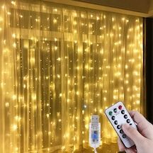 Kumandalı 8 Fonksiyonlu Usb Girişli 3x3 Metre Perde Peri Led Işık Sarı Yılbaşı Ağaç Işığı Yılbaşı Dekorasyonu Perde Işık Saçak Işık