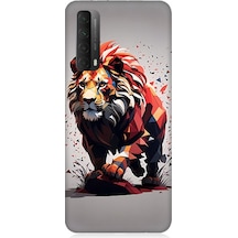 Huawei P Smart 2021 Uyumlu Silikon Kılıf Sarı Kırmızı Aslan