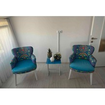 Azra Mobilya Berjer Set - Cafe - Balkon - Bahçe - Ofis Mobilyası Etnik Desen Turkuaz