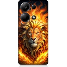 Xiaomi Redmi Note 13 Pro 4g Uyumlu Alevler İçinde Aslan Desenli Silikon Kılıf Çok Renkli