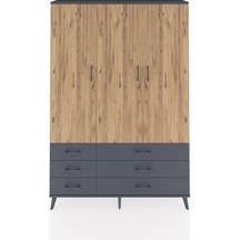 Arges Dolap 5 Raflı 6 Çekmeceli Tek Askılı 132x30x195 Antrasit-çam/antrasit Atlas Çam/antrasıt