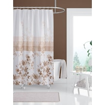 Tropik Home Çiçekli Banyo Duş Perdesi-kahverengi Renk Duş Perdesi, Tek Kanat Küvet Perdesi 180x200 Cm Diğer