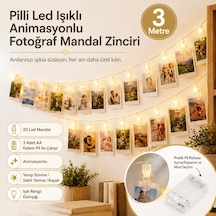 3 Metre Led Işıklı Fotoğraf Asma Mandalları Pilli Animasyonlu 20 li Zincir Dekoratif Aydınlatma