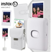 Fujifilm Instax Mini Link 2 Yazıcı + 10'lu Mini Film + Deri Kılıf Albüm Çerçeve + Kıskaçlı Stand Beyaz