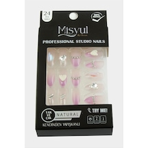 Misyul - 421 - Taşlı Takma Tırnak - Kmrsfres - 24 Adet-pembe