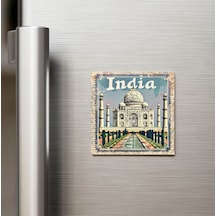 Hindistan India - Posta Pulu Temalı Ülke - Baskılı Buzdolap Magneti Kare - 9x9 Cm