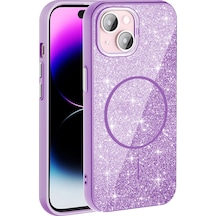 Apple Apple iPhone Uyumlu  15 Kılıf M-safe Şarj Özellikli Parlayan Simli Zore Okso Kapak Çok Renkli