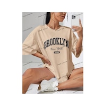 Tarzsokak 1898 New York Baskılı Oversize Kalıp Unisex T-shirt Bej