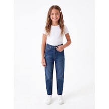 Onloox Kız Çocuk Mavi Kız Çocuk Mavi Pamuklu Denim Dar Kalıp Cepli Düğmeli Fermuarlı Jean Pantolon 9-14 Yaş
