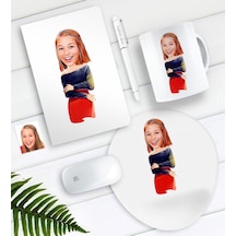 Kişiye Özel Bayan Karikatürlü Defter Kalem Kupa Mouse Pad Seti-12