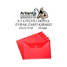 A3 Çıtçıtlı Dosya 10 Adet 47 x 33.5 CM Kırmızı