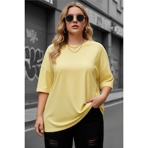 Mily Kadın Büyük Beden Battal Basic Bisiklet Yaka Pamuklu T-shirt Rahat Kesim Unisex Sevgili Kombini Sarı