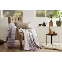 Battaniye Pamuk Stripe Ponponlu Tek Kişilik Lila Çok Renkli