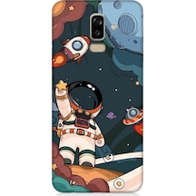 Samsung Galaxy J8 Uyumlu Sevimli Astronot Uzay Macerası Desenli Silikon Kılıf