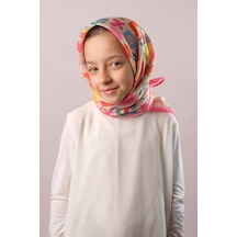 Hürrem Bone Pembe Dijital Baskılı Çocuk Tesettür Eşarp Pamuk Polyester Çiçek Desenli 6003 04 Pembe