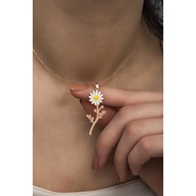 Nereze 925 Ayar Gümüş Rose Dalında Papatya Kolye