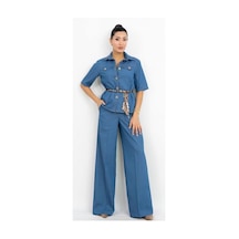 Dorne Moda Bol Paça Pantolon Takım Mavi Mavi