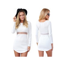Fantezi Seksi Uzun Kollu Mini Elbise Hf101208 Beyaz