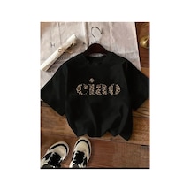 Medinenur Ciao Yazı Detyazlı Basic T-shirt Siyah