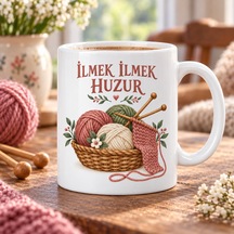 Bezos İlmek İlmek Huzur Örgü Ve Yumak Tasarımlı Porselen Kupa - Model 263 Dmc Çok Renkli