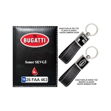 Plakanıza Özel Bugatti Logolu Siyah Ruhsat Kabı Ve Anahtarlık