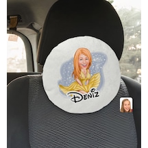 Bk Gift Kişiye Özel İsimli Marilyn Monroe Karikatürlü Yuvarlak Araç Koltuk Yastığı-1 Çok Renkli