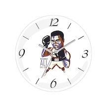 Muhammed Ali Boks Eldiven Çap 30cm Sessiz Akar Bombeli Gerçek Cam Duvar Saati Siyah